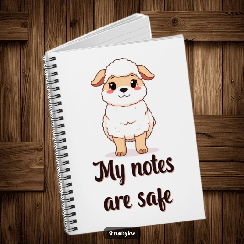 Funny notebook with a protective sheepdog standing guard with a gentle expression, ideal for jotting down notes with vigilance.