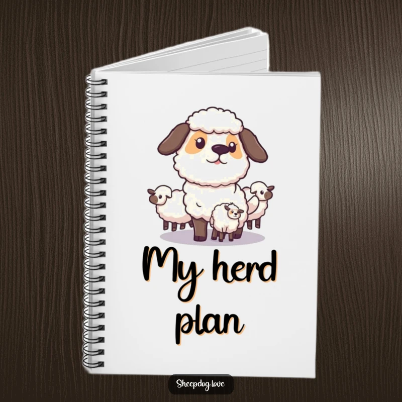 Funny Sheepdog Notebook: A focused sheepdog strategically guides its sheep, perfect for jotting down notes with a dash of canine intelligence and humor.