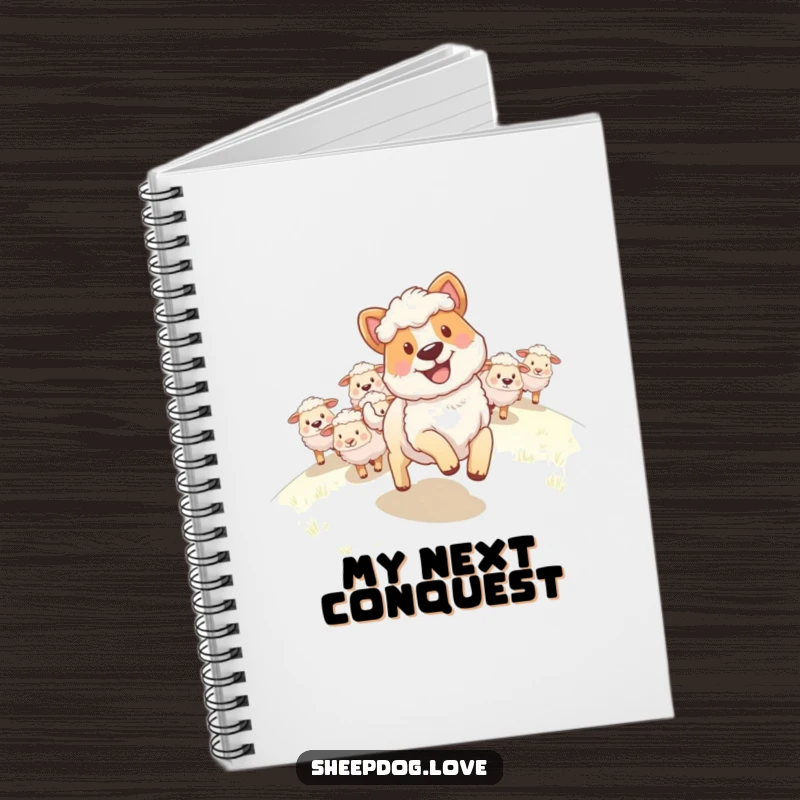 Funny Sheepdog Notebook: A happy sheepdog leading a flock of sheep uphill, inspiring notes and creativity.