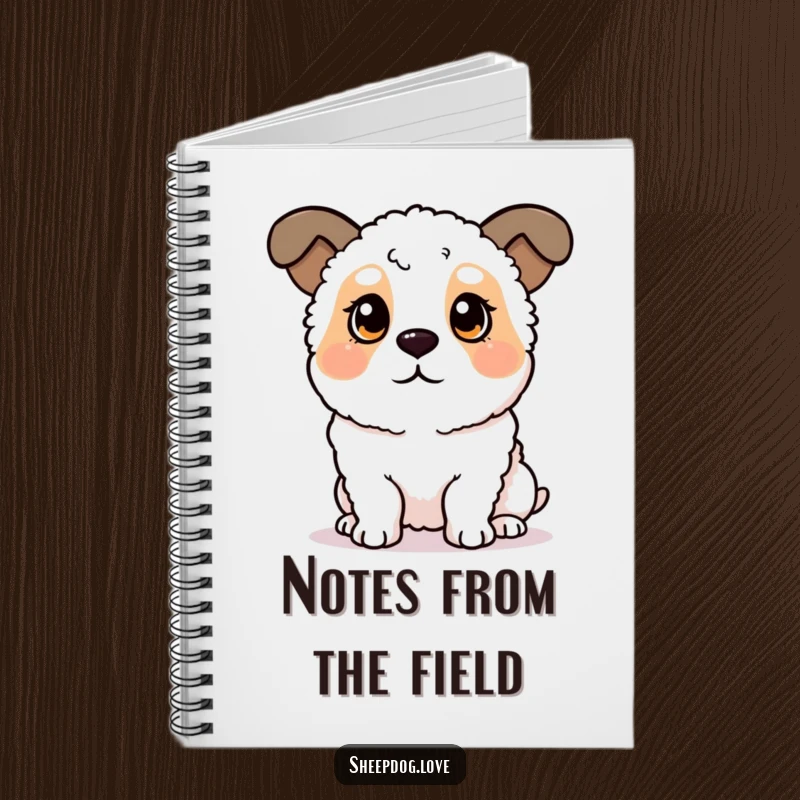 Funny sheepdog notebook showing a dog with perked ears, listening intently, ideal for jotting down notes and ideas. Great for dog fans.