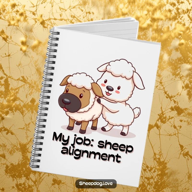 Funny sheepdog notebook, a playful dog nudging a stray sheep, perfect for notes, journaling, and staying organized.