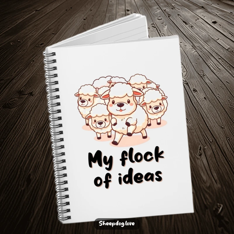 Funny Notebook: Sheepdog herding cotton-like sheep, encouraging organization and note-taking with a humorous farm design, a funny gift.