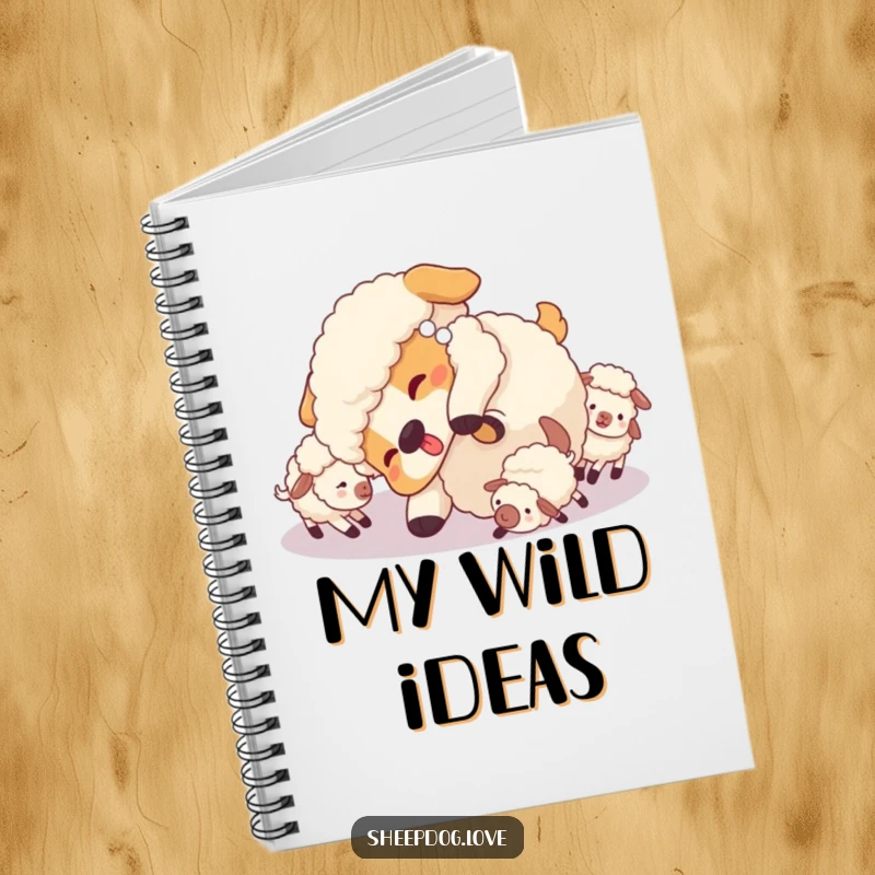 Funny Sheepdog Notebook: Sheepdog doing a playful tumble surrounded by little sheep, inspiring creative thoughts.