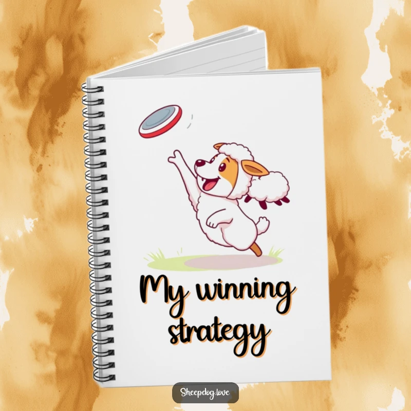 Funny Sheepdog Notebook: Sheepdog energetically catching a frisbee thrown by a sheep, inspiring creative thoughts.