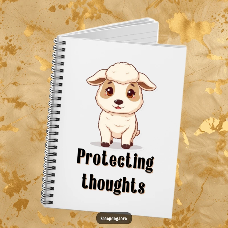 Funny notebook with a gentle and protective sheepdog standing guard, designed for jotting down notes humorously.