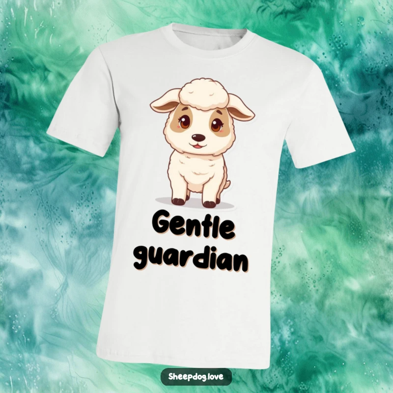 Funny t-shirt depicting a gentle and protective sheepdog standing guard, a humorous design for devoted dog owners.