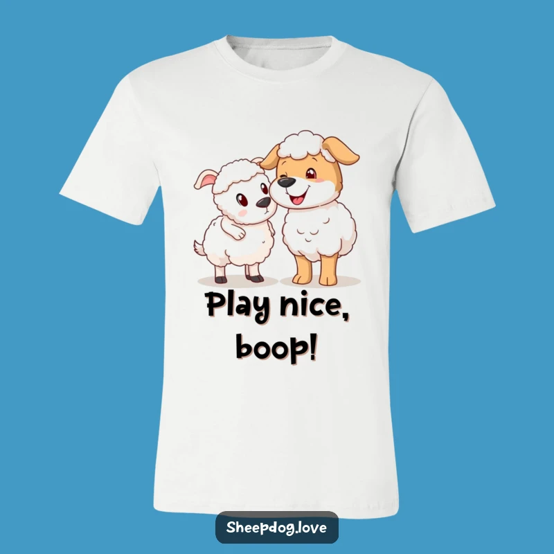 Funny Sheepdog Nudging Sheep T-Shirt, Farm Animal Humor Tee