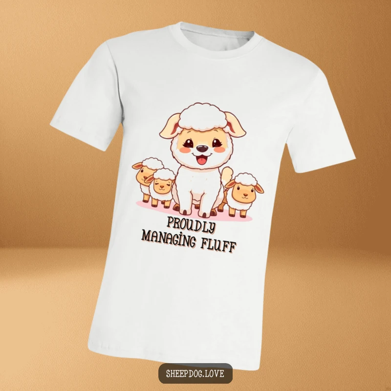 Funny sheepdog t-shirt, a joyful dog wagging its tail, with a proud look while guarding its flock happily.