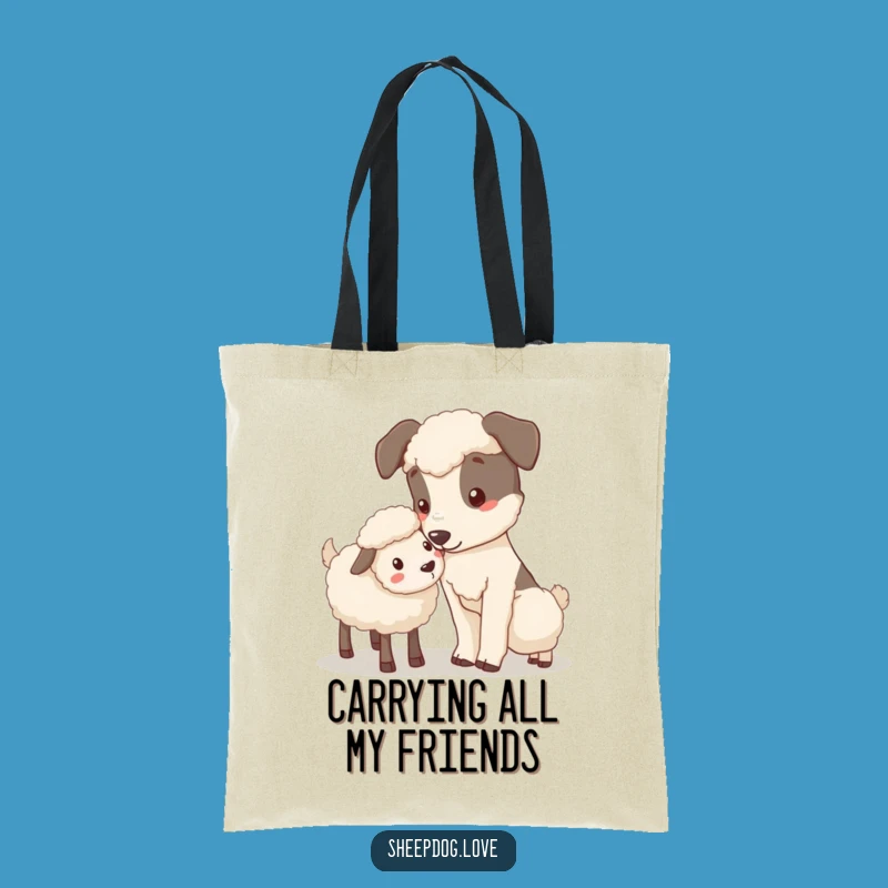 Funny Nudging Sheepdog Tote Bag: Carry Kindness with Pup Power