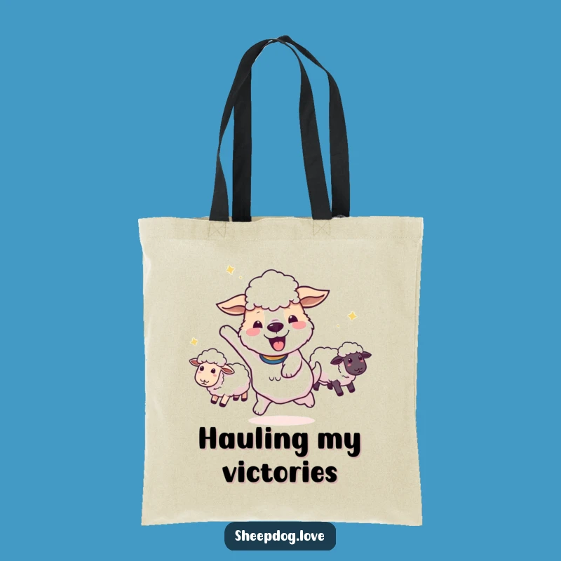 Funny Sheepdog Victory Tote Bag: Carry Your Success with Joy