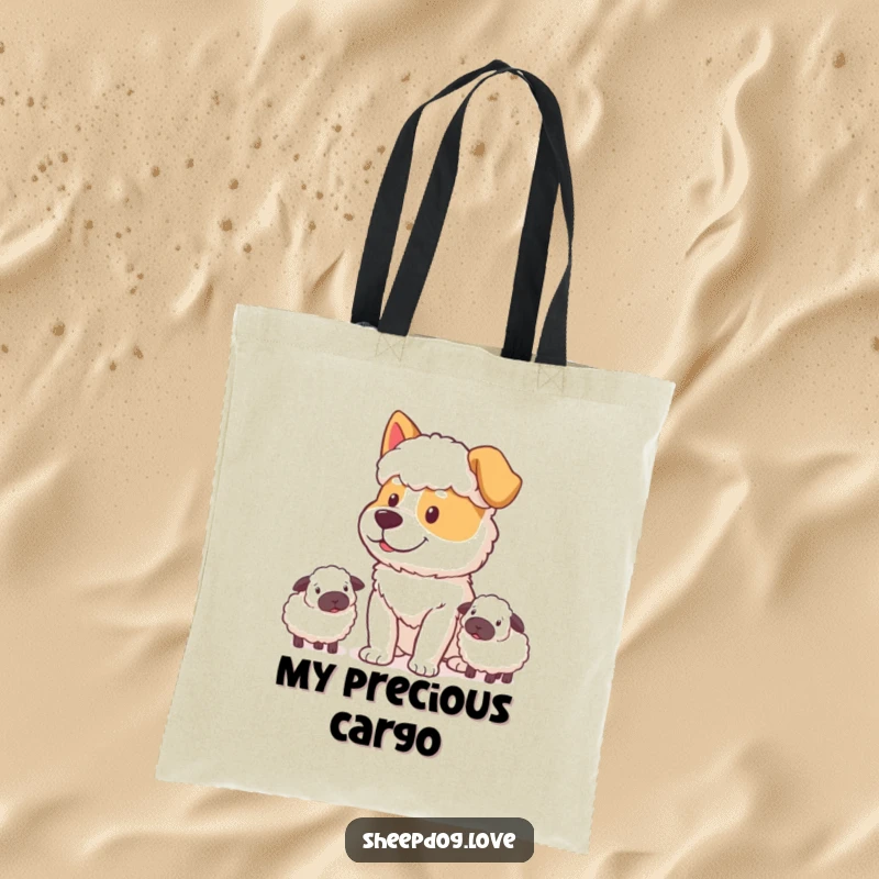 Funny Sheepdog Tote Bag: A determined yet happy sheepdog focused on watching its flock, a scene of loyal companionship.